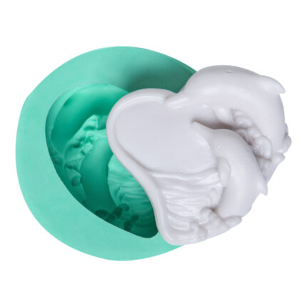 İkili yunus silikon kalıbı: Deniz temalı sabun, dekoratif obje ve takı yapımı için ideal. Sevimli yunuslar ve kalp şeklinde tasarım.