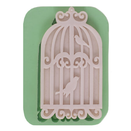 İşlemeli kafeste kuş silikon kalıbı: Nostaljik kuş dekorasyonu için ideal. Kuş temalı sabun ve takı yapımına uygun.