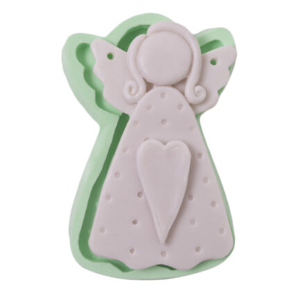 Kalp detaylı melek silikon kalıp: dini süs yapımı için ideal, 7,5x13x1,5cm. Melek figürü silikon kalıp.