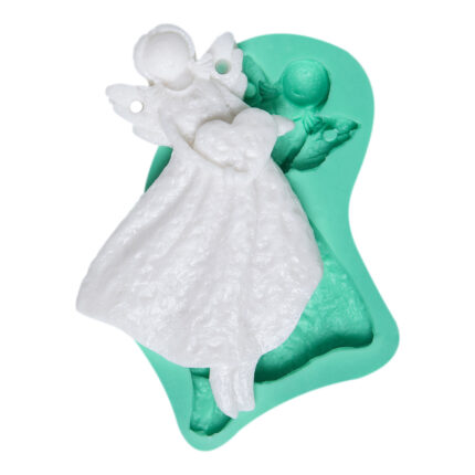 Kalp tutan melek figür kalıbı ve kalıptan çıkarılmış melek biblo örneği. Sevgi meleği reçine süs yapımı için.