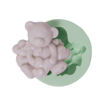 Kalpler içinde ayıcık silikon kalıp. Sevgililer günü süsü için 3D ayıcık figürü kalıbı.