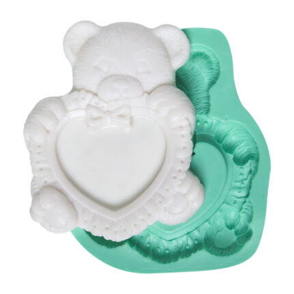 Kalpte ayıcık çerçeve kalıbı: Sevimli çerçeve biblo yapımı için silikon kalıp modeli.