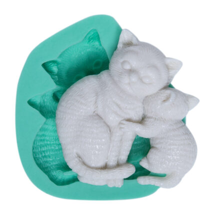 Kedi sevgisi silikon kalıbı: Anne kedi ve yavrusu figürü. Hayvan temalı dekorasyon ve sabun yapımı için ideal.