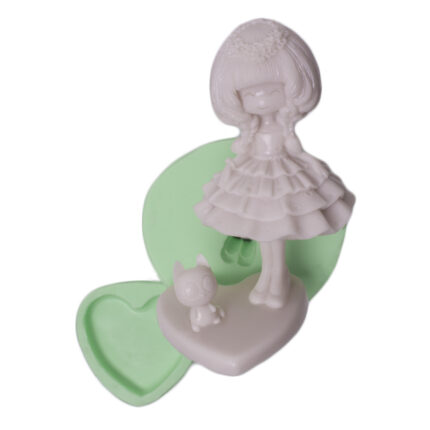 Kedili papatya saçlı kız silikon kalıp ve kalıplar. Kız temalı silikon kalıp döküm örneği.