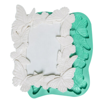 Kelebek süslemeli çerçeve kalıbı: Bahar temalı fotoğraf çerçevesi yapımı için ideal silikon kalıp.