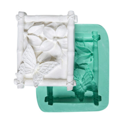 Kelebekli natural silikon kalıp: Kelebek, çiçek ve bambu desenli kalıp. Kelebek temalı süsleme için ideal.