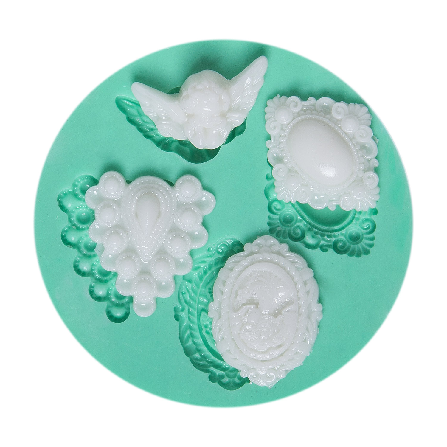 kucuk-4lu-bros-seklinde-silikon-sabun-kalibi-kk-0365.jpg Dörtlü broş figürlü silikon kalıp modeli: melek, oval çerçeve, kalp ve cameo. Çoklu broş koleksiyonu kalıbı.