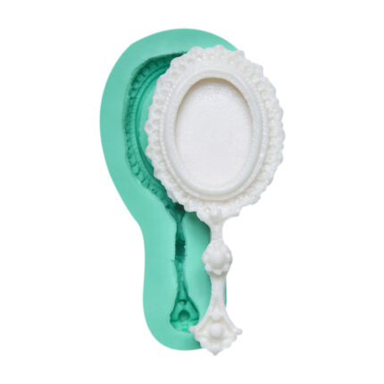 Kurdelya detaylı el aynası desenli silikon kalıbı. Makyaj aksesuarı kalıbı, el aynası biblo yapımı için ideal.