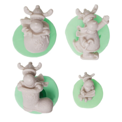 Kurdelya yılbaşı geyik seti silikon kalıp modeli: 4 farklı küçük geyik figürü kalıbı.