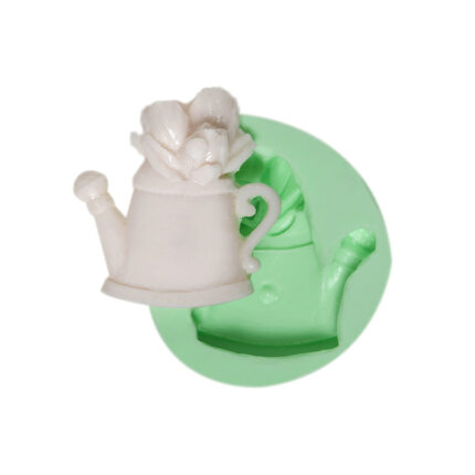 Küçük saksıda lale silikon kalıbı ve kalıptan çıkmış çiçek temalı sulama kabı obje.