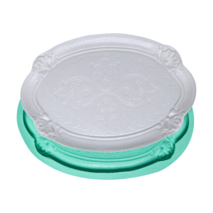 Minyatür ikram tepsisi silikon kalıbı: reçine ve alçı uyumlu, detaylı desenli. Dollhouse tepsi mobilyası için ideal.