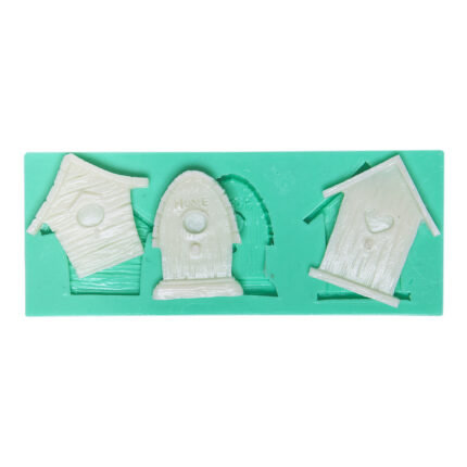 Kuş evleri silikon kalıbı: Bahçe temalı dekorasyon, 3,5x3,5x0,5cm. Kurdelya doğal kuş evleri kalıp modeli.