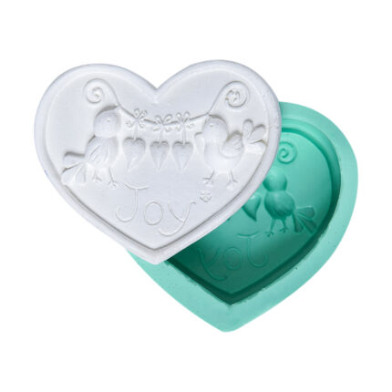 Kalp üstünde kuşlar silikon kalıp: "Joy" yazılı, sevgi temalı dekoratif süsleme kalıbı.