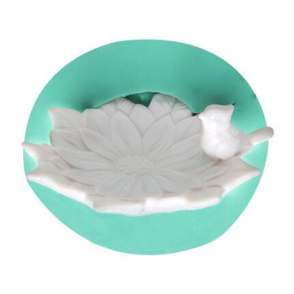 Kuşlu çiçekli tabak silikon kalıbı. Doğa temalı sunum tabağı yapımı için ideal. Kuş figürlü reçine tabak kalıbı.