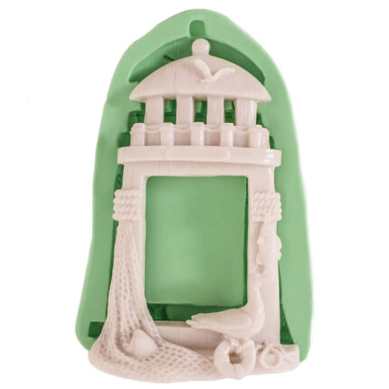 Kuşlu deniz feneri çerçeve silikon kalıbı. Deniz temalı süs kalıbı.