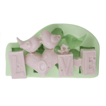 Kuşlu love biblo silikon kalıp: Sevgililer günü süsü için romantik tasarım.
