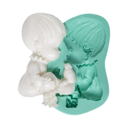 Kuşlu oturan bebek silikon kalıp modeli. Bebek temalı mum, alçı, sabun ve epoksi yapımı için ideal.