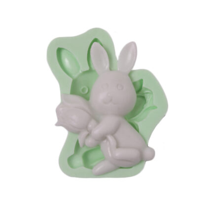 Laleli tavşan silikon kalıbı: Paskalya temalı, tavşan ve lale detaylı silikon döküm kalıbı.