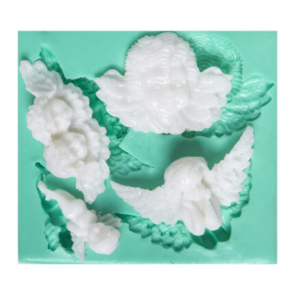 Dörtlü melek figürleri sabun kalıbı: Mistik tasarımlı silikon kalıp modeli.