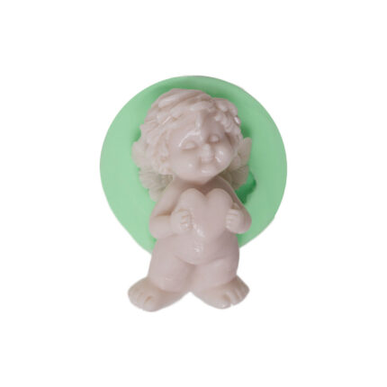 Minik kalp tutan melek silikon kalıp. Sevimli melek figürü, dini süs yapımı için ideal.