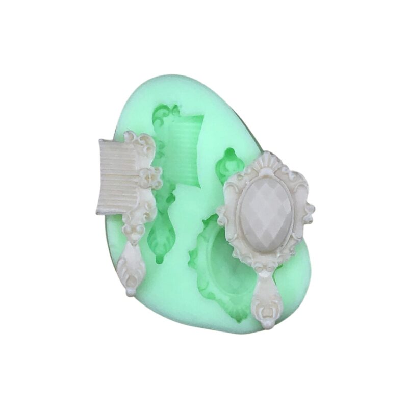 Minik tarak ve ayna silikon kalıbı. Nostaljik güzellik aksesuarı için 3D dekoratif tarak silikon kalıp.