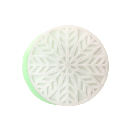Model-10 yuvarlak bardak altlığı silikon kalıp: Kar tanesi desenli, yeşil kenarlı yuvarlak kalıp.