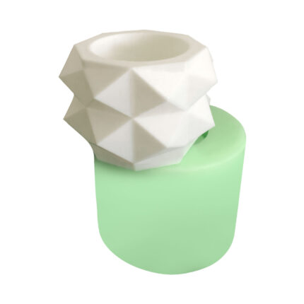 Model-2 geometrik desenli saksı silikon kalıbı ve beyaz geometrik saksı. Desenli saksı silikon kalıp.