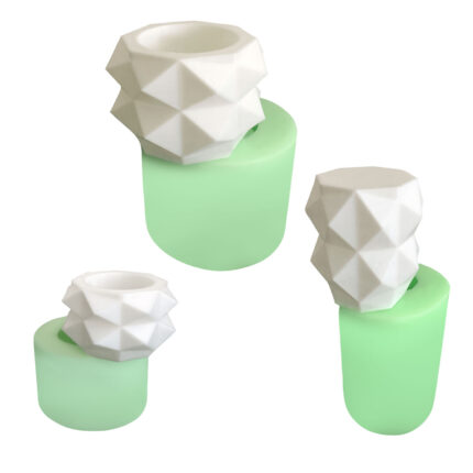 Model-2 geometrik desenli set silikon kalıp ile yapılmış geometrik saksı ve mumluk seti.