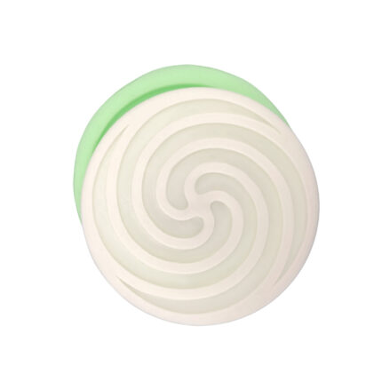 Model-2 yuvarlak bardak altlığı silikon kalıbı. Yeşil tabanlı, spiral desenli beyaz kalıp.