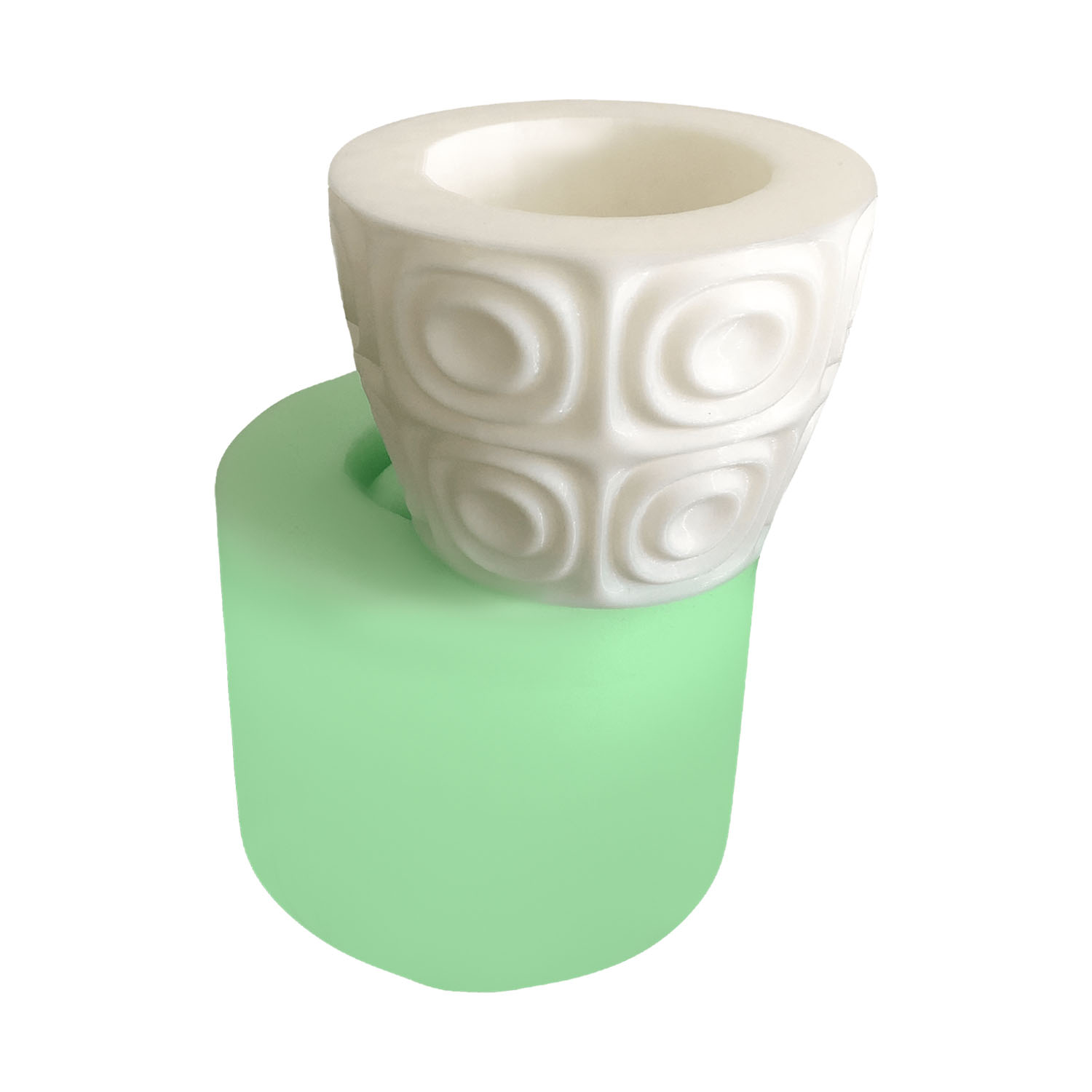 model-3-geometrik-desenli-saksi-seklinde-silikon-sabun-kalibi-kk-2165.jpg Model-3 geometrik desenli saksı silikon kalıbı ve kalıptan çıkmış saksı örneği.