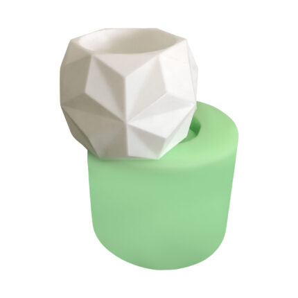Model-4 geometrik desenli saksı silikon kalıbı ve beyaz geometrik saksı. Desenli saksı silikon kalıp ile saksı yapımı.