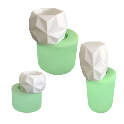 Model-4 geometrik desenli set silikon kalıp ve kalıplardan çıkarılmış geometrik saksı modelleri.