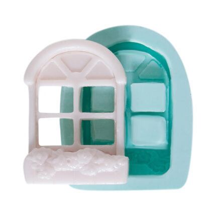 Önü çiçekli pencere silikon kalıbı: Nostaljik ev dekorasyonu, mum, sabun, takı ve kişiye özel hediye yapımı için ideal.