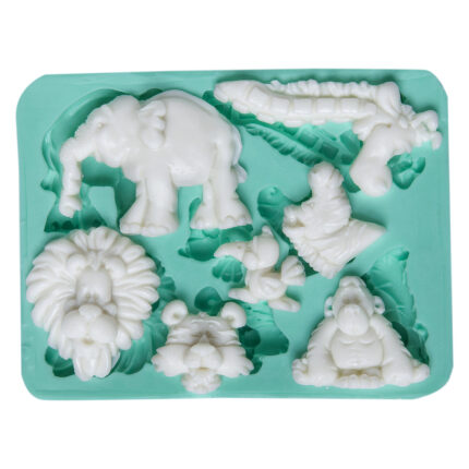 Orman hayvanları silikon kalıbı: fil, aslan, timsah, maymun, kaplan, zürafa. Vahşi yaşam dekorasyonu için ideal.
