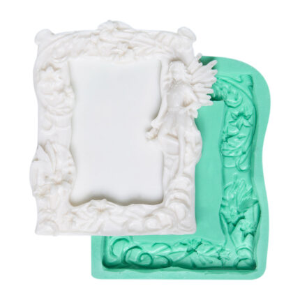 Fantastik peri kızlı çerçeve desenli silikon kalıbı ve dökülmüş biblo. Masal dünyası temalı süsleme için ideal.