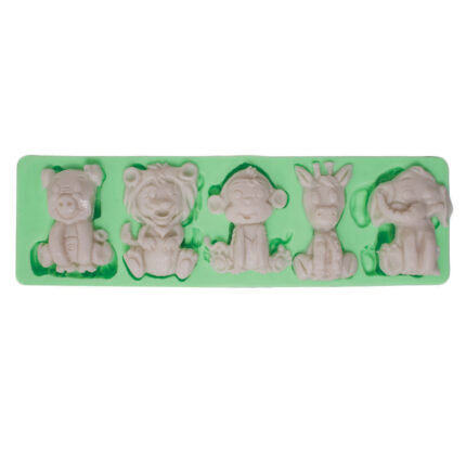 Safari hayvanları silikon kalıp: fil, zürafa, maymun, aslan, domuz. 5'li kalıp modeli.