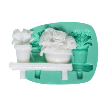 Çiçek ekili saksı kalıbı: Botanik temalı süsleme için silikon kalıp modeli. Saksı çiçeği reçine süs yapımı.