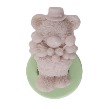 Şapkalı lale tutan ayıcık silikon kalıp, 3 boyutlu ayıcık figürü, döküm için ideal.