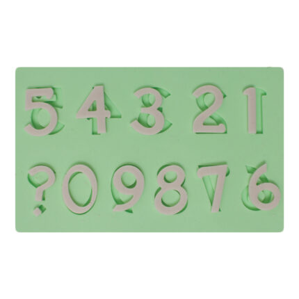 Sayılar ve soru işareti silikon kalıp: 5, 4, 3, 2, 1, ?, 0, 9, 8, 7, 6. Matematik temalı süs için ideal.