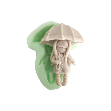 Şemsiyeli kız silikon kalıp: Kurdelya yağmur temalı mevsimsel figür kalıbı, 7x10,5x2cm.