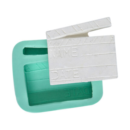 Sinema temalı silikon kalıp: "Name", "Date" yazılı film klaket kalıbı. Sinema temalı süsleme için ideal.