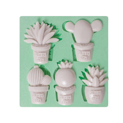 Sunny Day kaktüs silikon kalıp: Çöl temalı kaktüs figürleri için 3D silikon kalıp modeli.