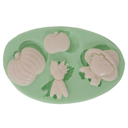 Tarla temalı silikon kalıp: kabak, mısır ve korkuluk figürleri. Çiftlik dekorasyonu için ideal, minik objeler silikon kalıp.