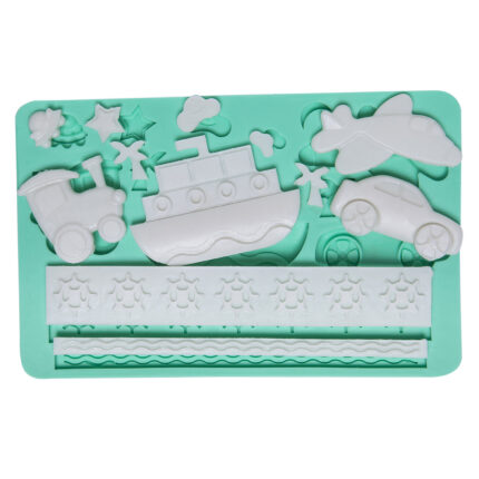 Taşıtlar temalı silikon kalıp: tren, gemi, uçak, araba figürleri. Erkek çocuk odası dekorasyonu için ideal.