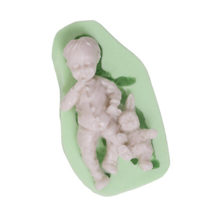 Tavşanlı erkek çocuğu silikon kalıp: erkek çocuk odası süsü için 3D tavşan figürü.