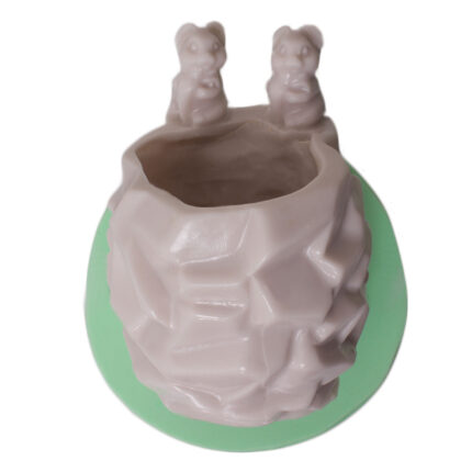 Tavşanlı geometrik desenli saksı silikon kalıp modeli, modern hayvan figürlü. KK-1809.