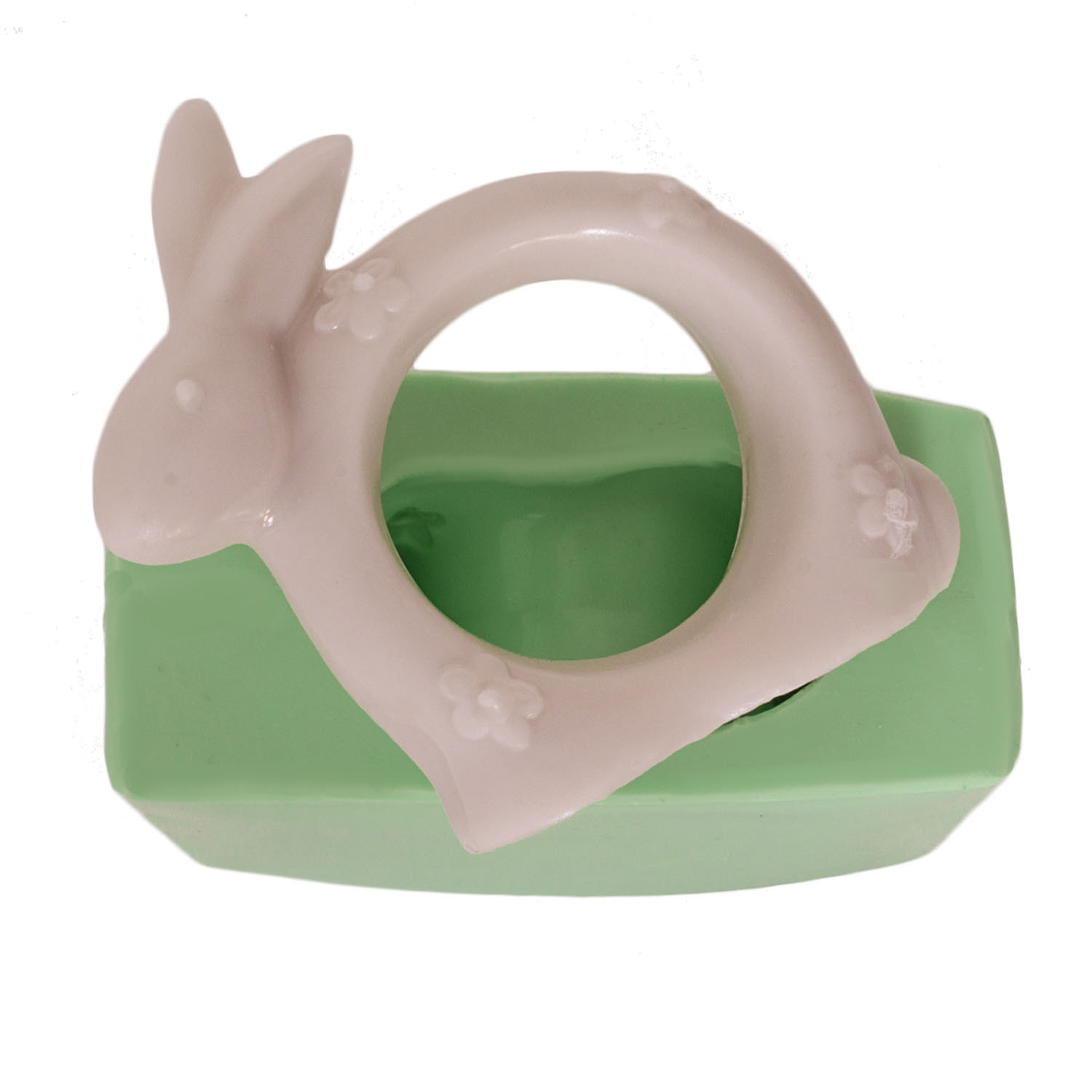 tavsanli-pecete-halkasi-seklinde-silikon-sabun-kalibi-kk-1509.jpg Tavşanlı peçete halkası silikon kalıbı ve yeşil sabun. 3 boyutlu tavşan temalı silikon kalıp.