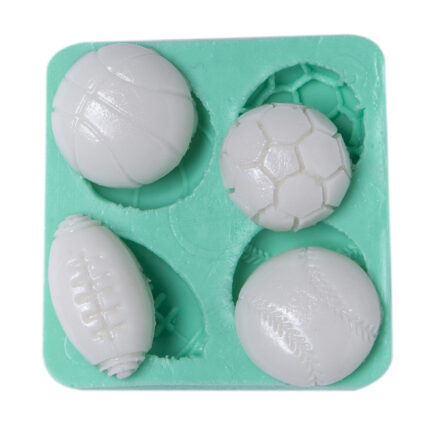 Kurdelya spor temalı top çeşitleri silikon kalıbı: voleybol, futbol, Amerikan futbolu, beyzbol.