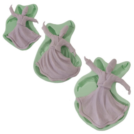 Üç boy semazen silikon kalıp modeli: semazen figürü silikon kalıpları, dans temalı silikon kalıp.