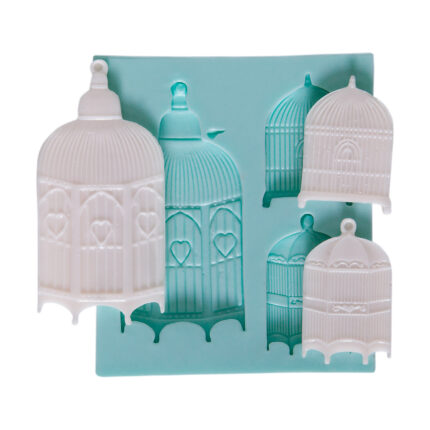 Üçlü kuş kafesi silikon kalıbı: Nostaljik kuş koleksiyonu için kalıp ve dökülmüş objeler.